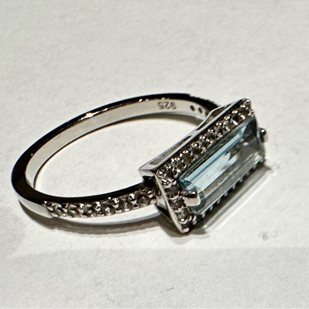 Sterling Silver .925 diamond and blue topaz cocktail ring, size 7